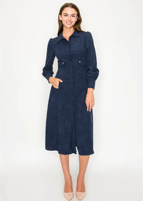 Long-sleeve navy corduroy shirt dress sold by Lord & Taylor