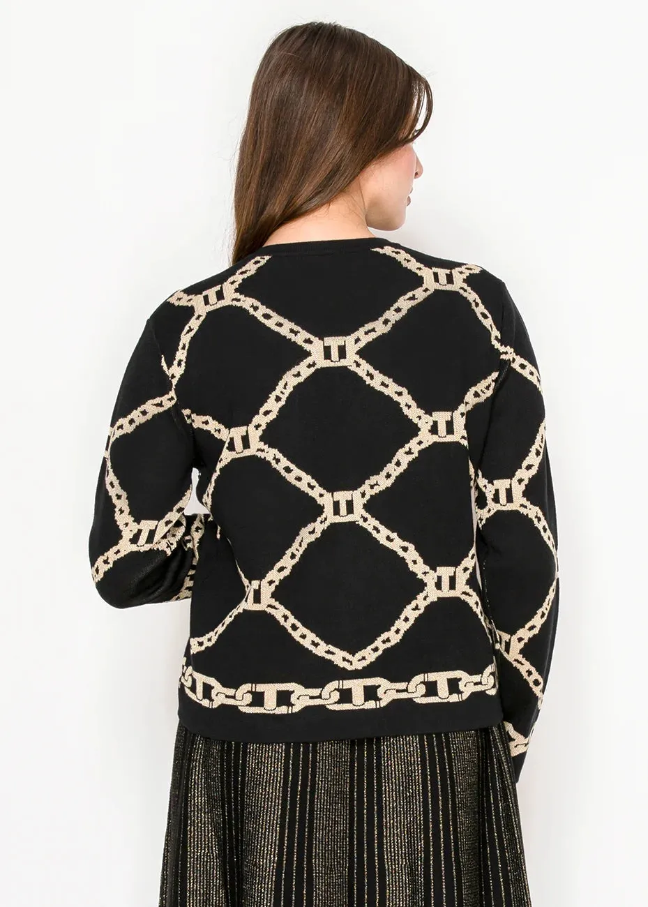 Black Chain Print Button Cardigan sold by Lord & Taylor product image thumbnail 2