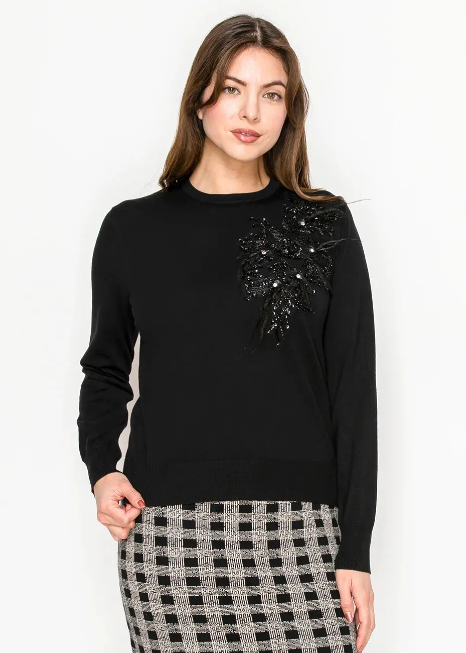 Black Sweater with Embellished Shoulder sold by Lord & Taylor product image thumbnail 2