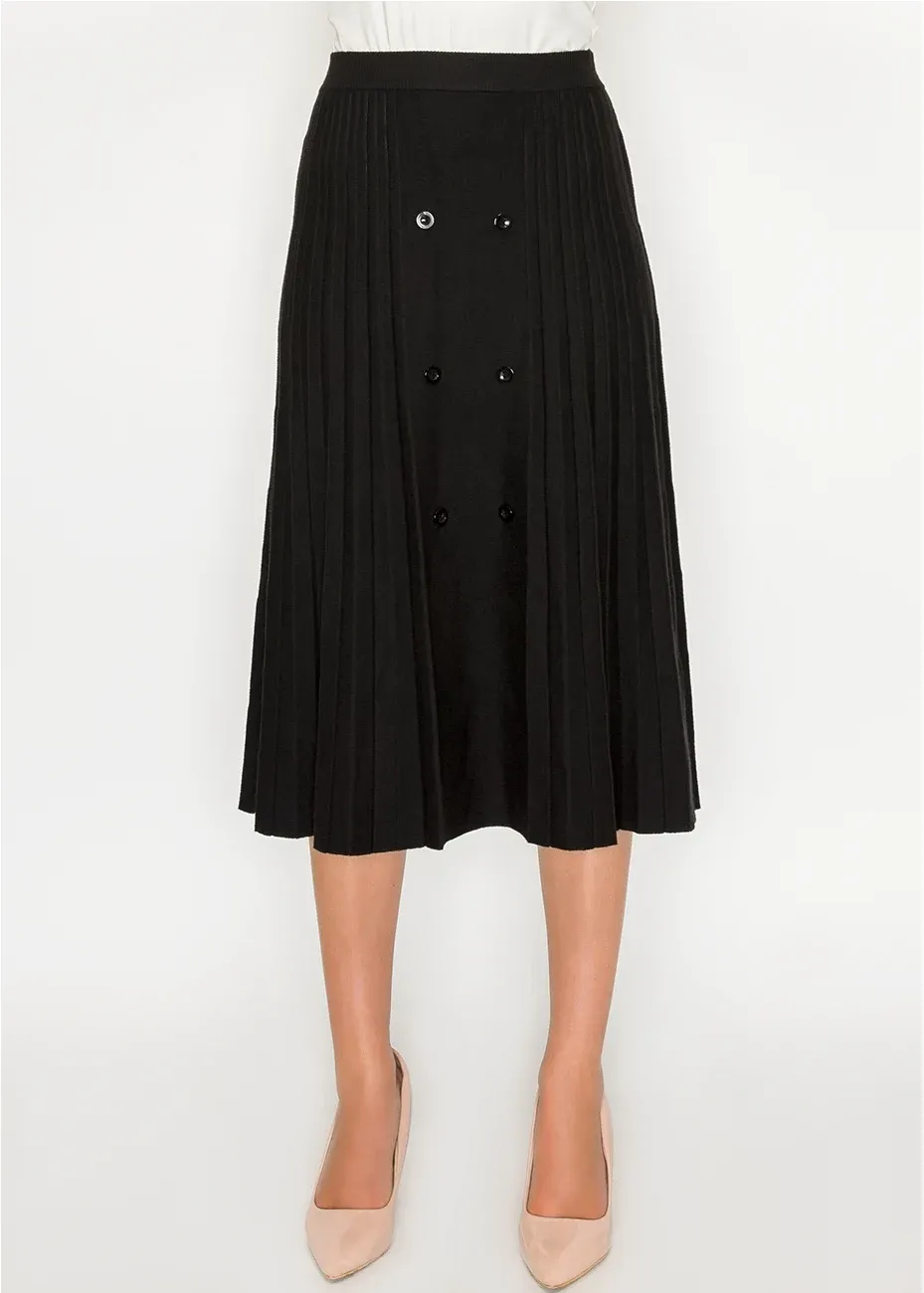 Button-front black pleated knit skirt sold by Lord & Taylor product image thumbnail 2