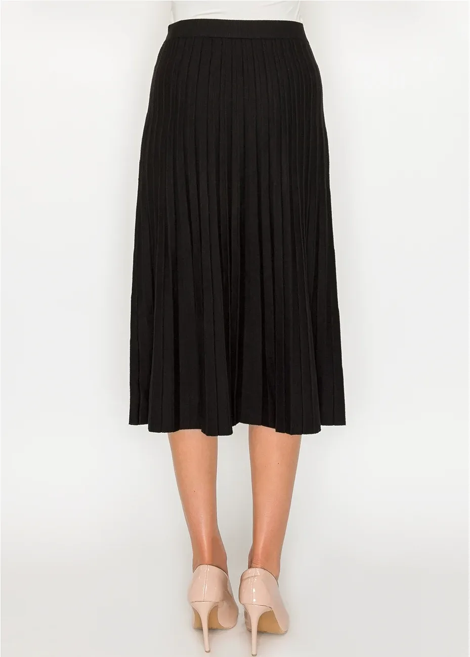 Button-front black pleated knit skirt sold by Lord & Taylor product image thumbnail 3