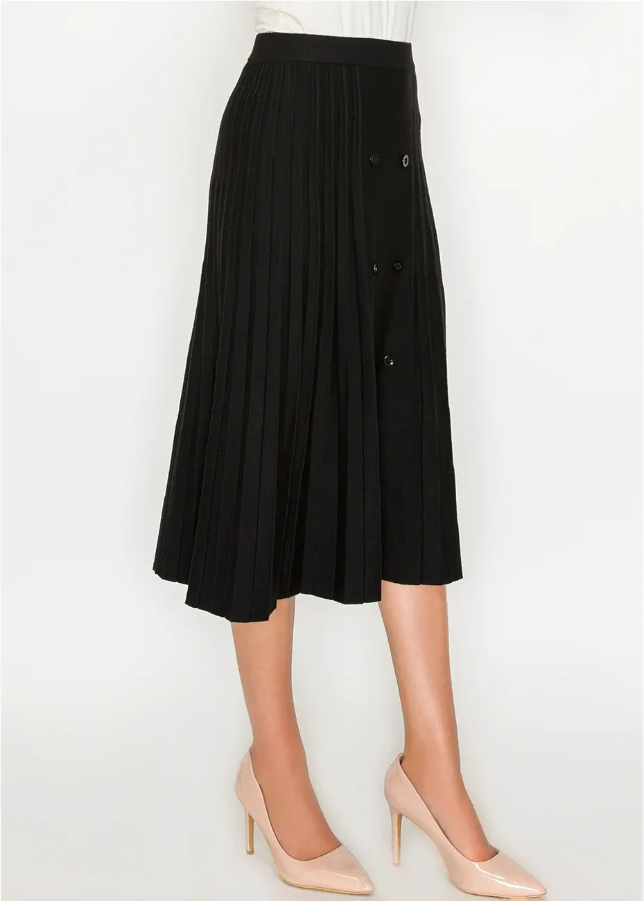 Button-front black pleated knit skirt sold by Lord & Taylor product image thumbnail 4