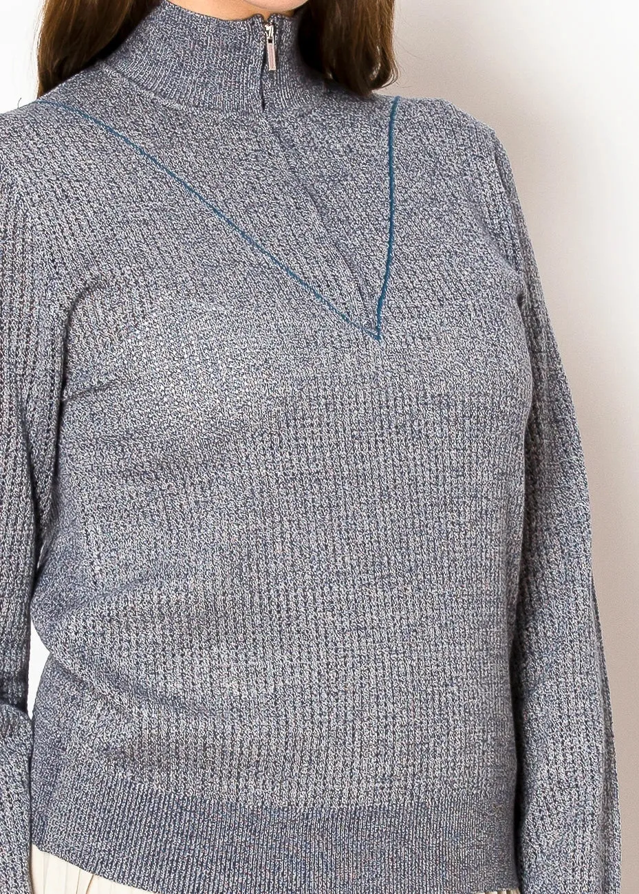 Blue Rib-Knit Sweater with Zip Collar sold by Lord & Taylor product image thumbnail 5