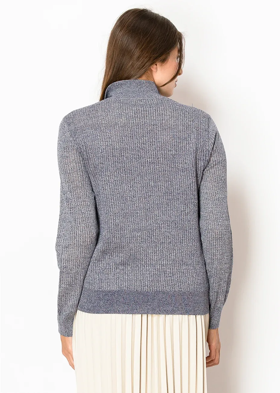 Blue Rib-Knit Sweater with Zip Collar sold by Lord & Taylor product image thumbnail 3