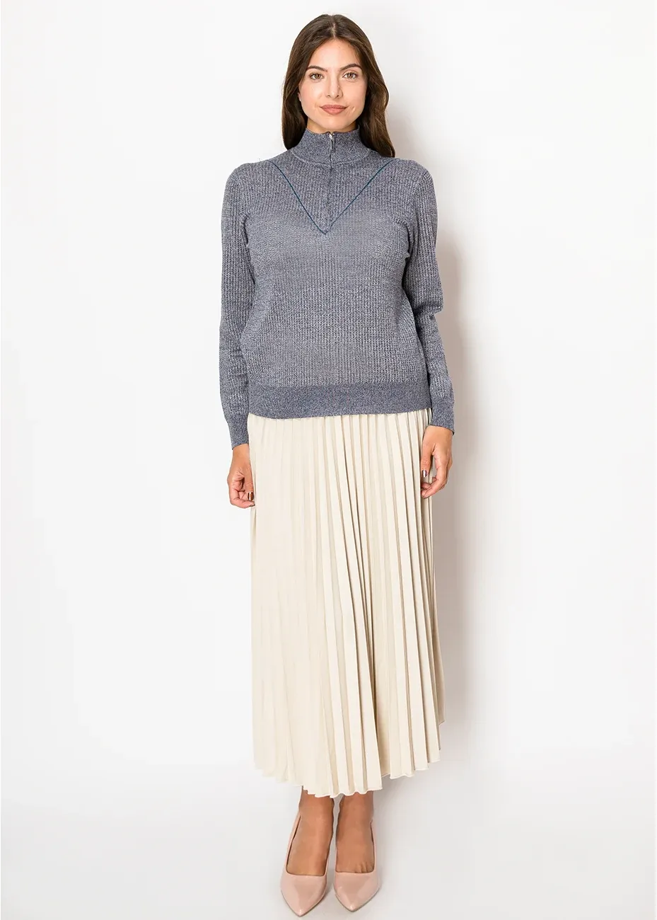 Blue Rib-Knit Sweater with Zip Collar sold by Lord & Taylor product image thumbnail 4