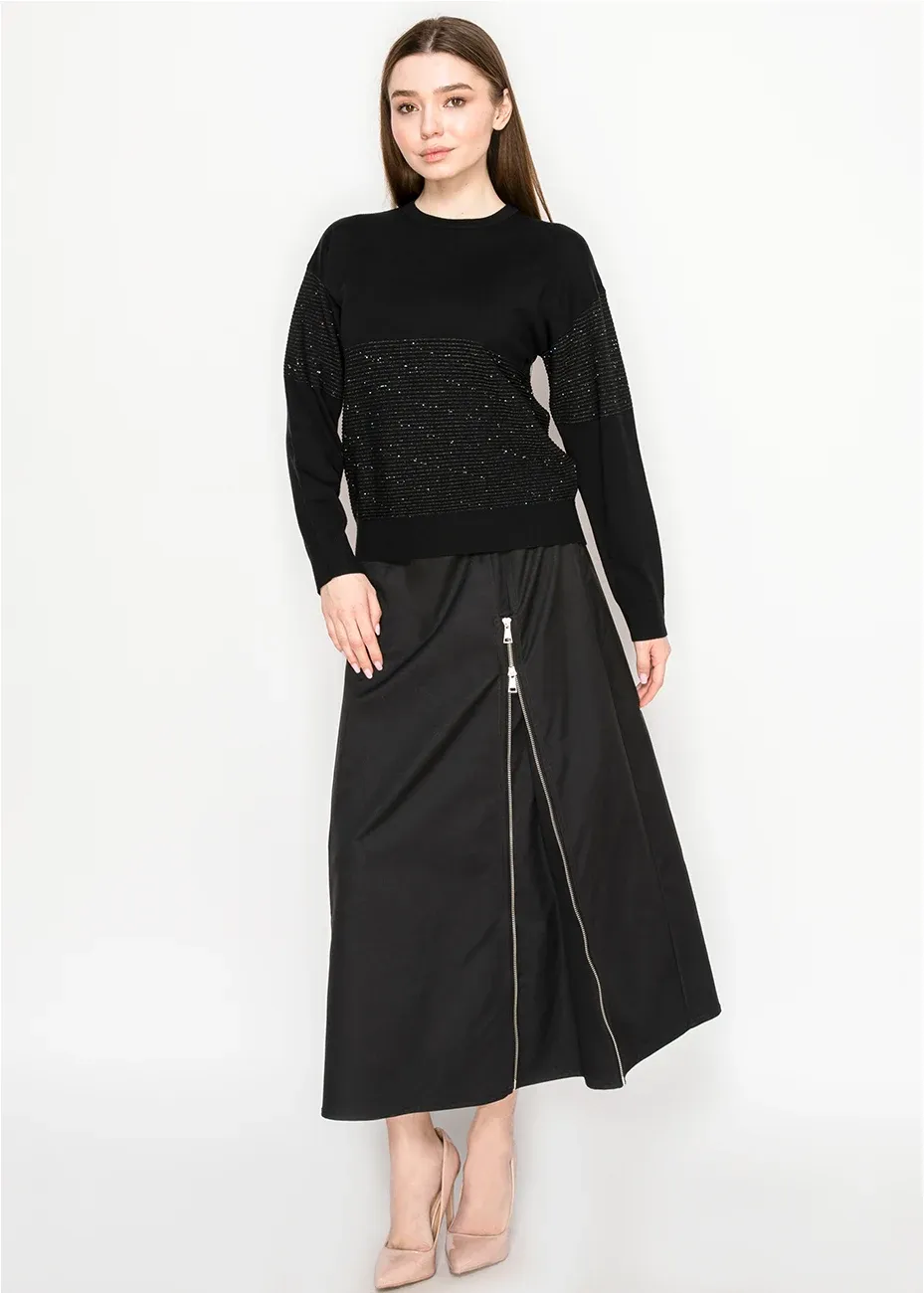 Crewneck Black Sweater with Shimmer Accents sold by Lord & Taylor product image thumbnail 4