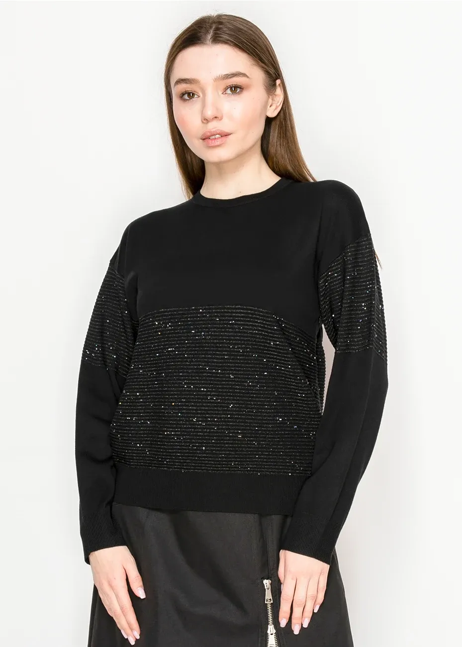 Crewneck Black Sweater with Shimmer Accents sold by Lord & Taylor product image thumbnail 3