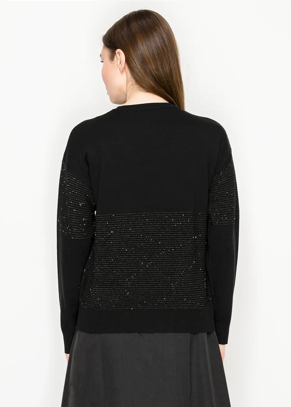 Crewneck Black Sweater with Shimmer Accents sold by Lord & Taylor product image thumbnail 2