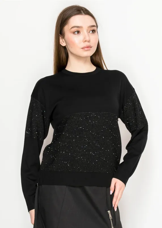 Crewneck Black Sweater with Shimmer Accents sold by Lord & Taylor