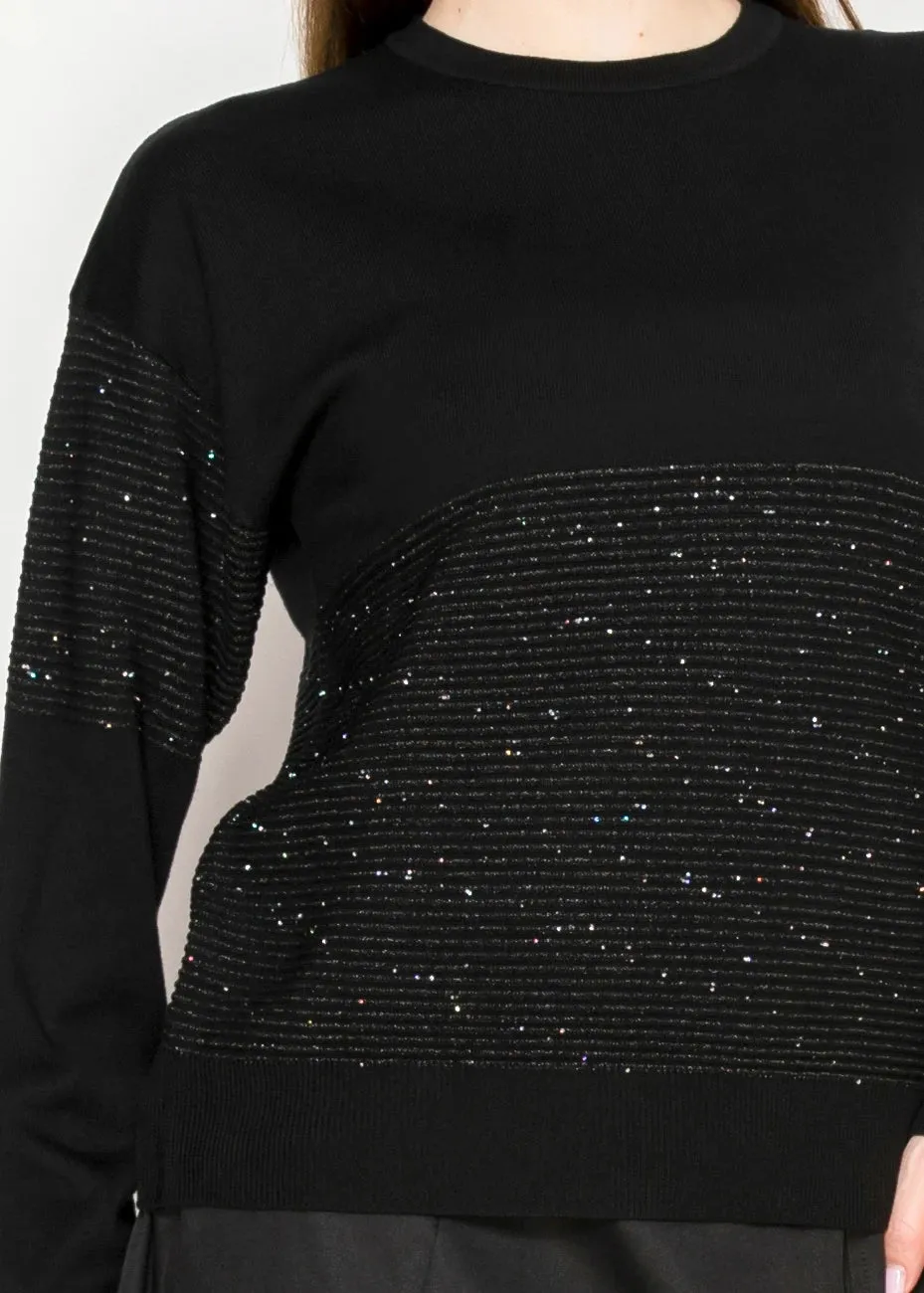 Crewneck Black Sweater with Shimmer Accents sold by Lord & Taylor product image thumbnail 5