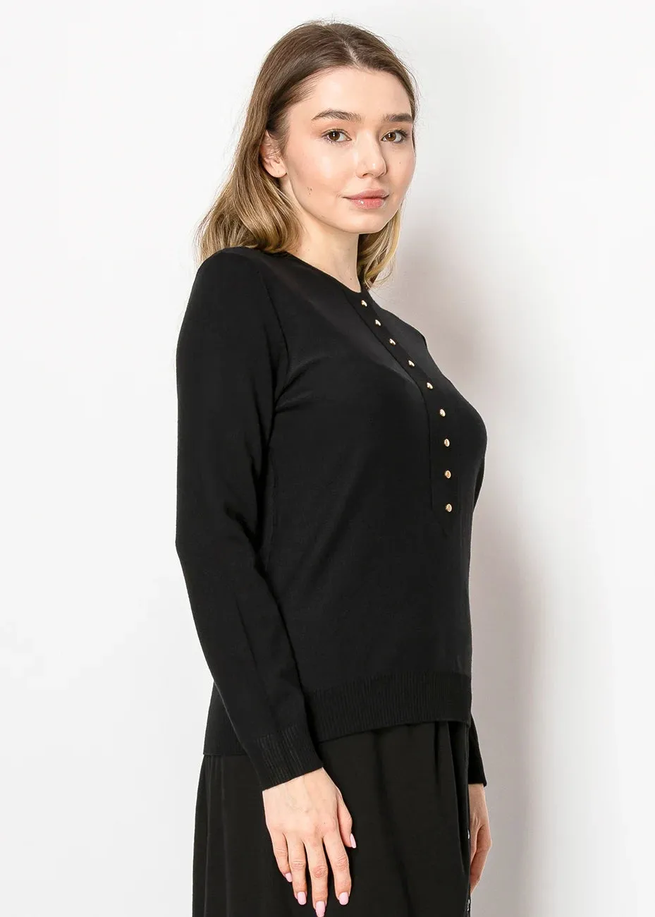 Black Pullover with Decorative Button Trim sold by Lord & Taylor product image thumbnail 3
