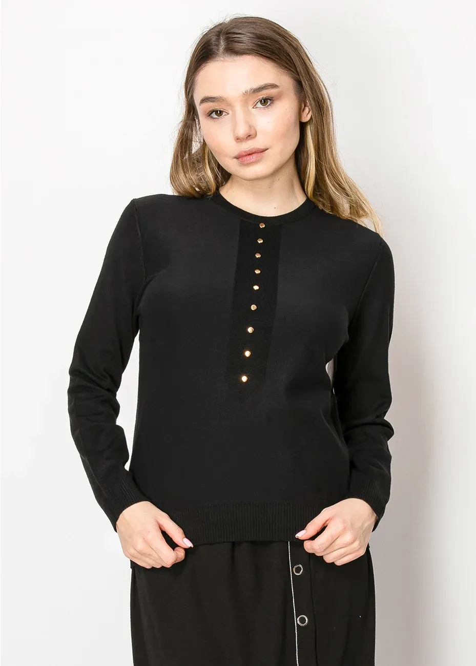 Black Pullover with Decorative Button Trim sold by Lord & Taylor product image thumbnail 5