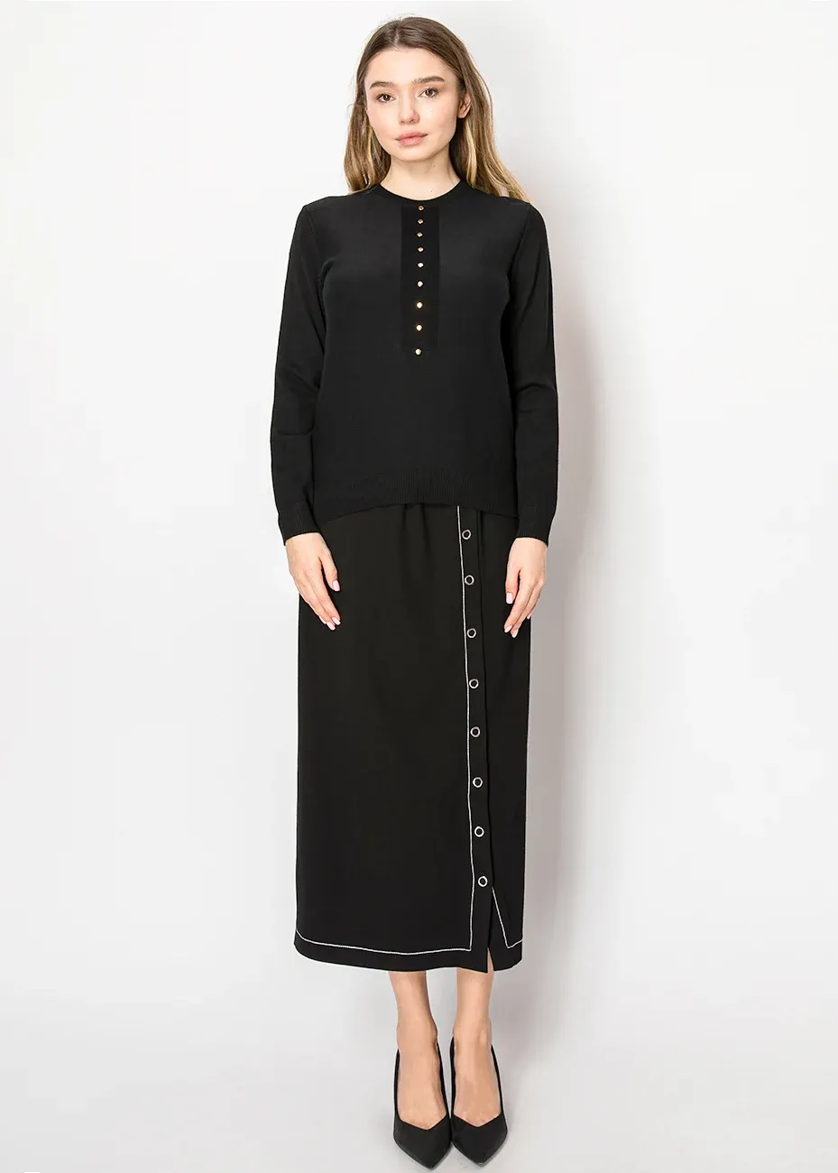 Black Pullover with Decorative Button Trim sold by Lord & Taylor