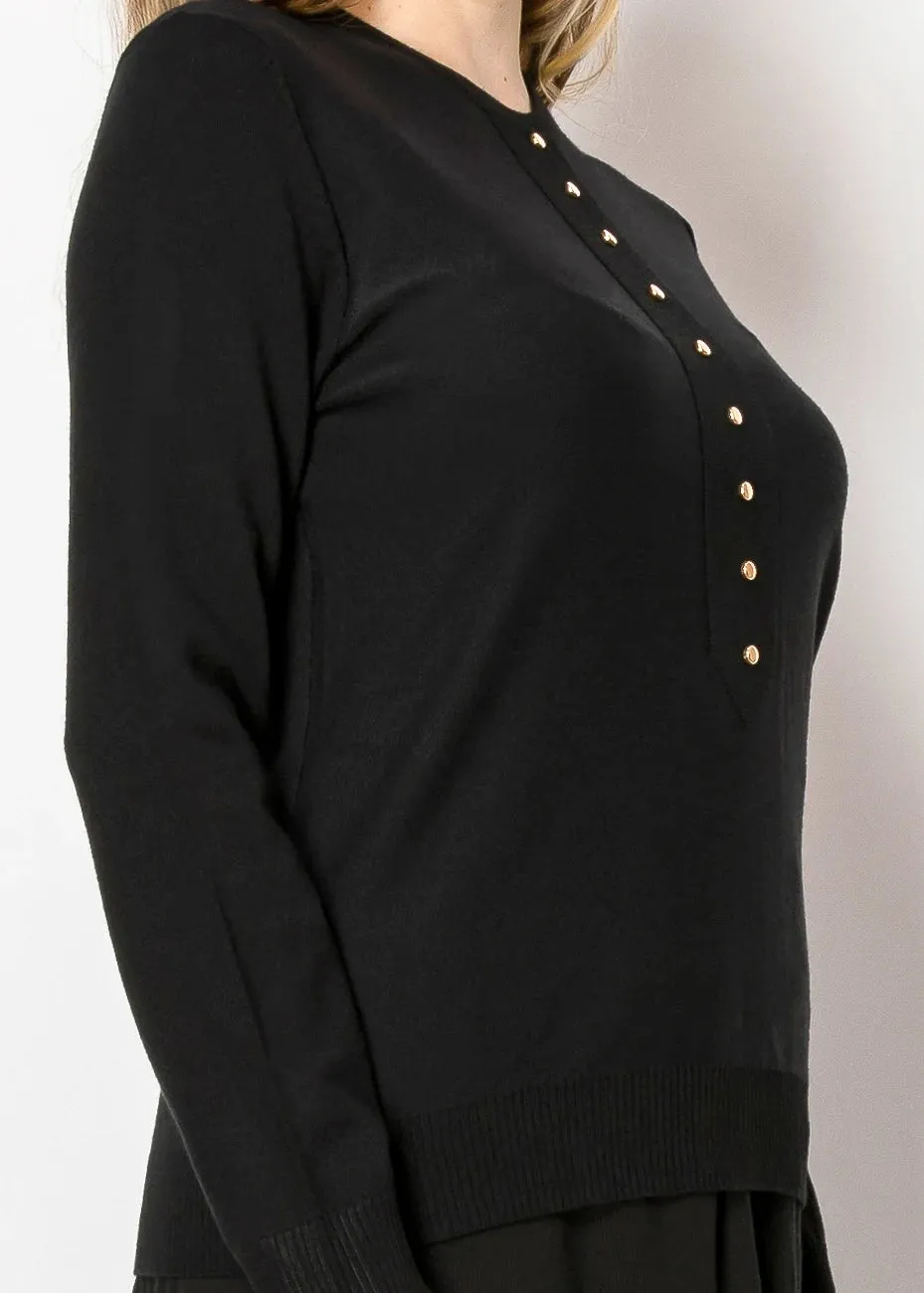 Black Pullover with Decorative Button Trim sold by Lord & Taylor product image thumbnail 4