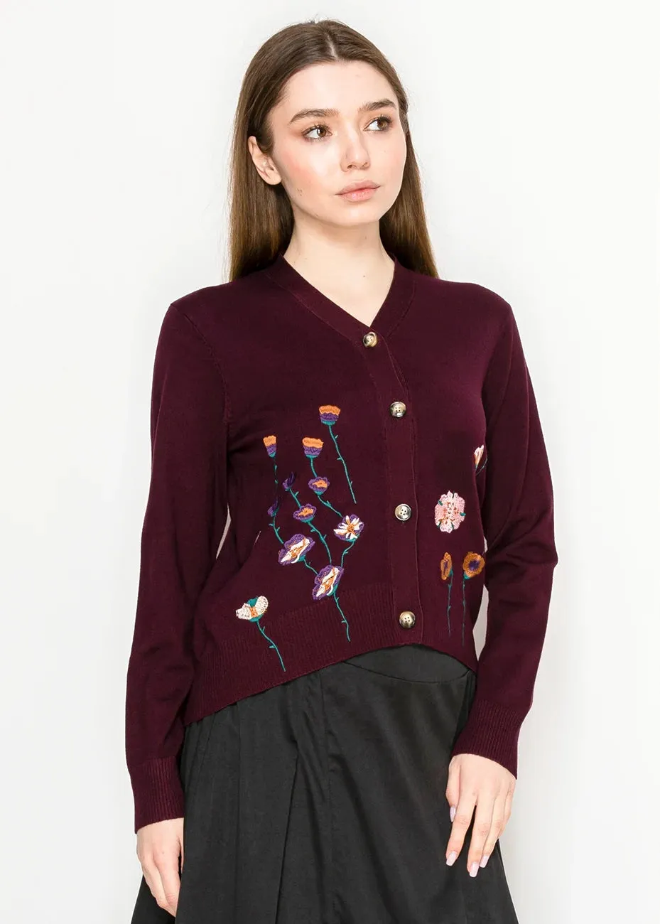 Burgundy Embroidered Cardigan sold by Lord & Taylor product image thumbnail 4
