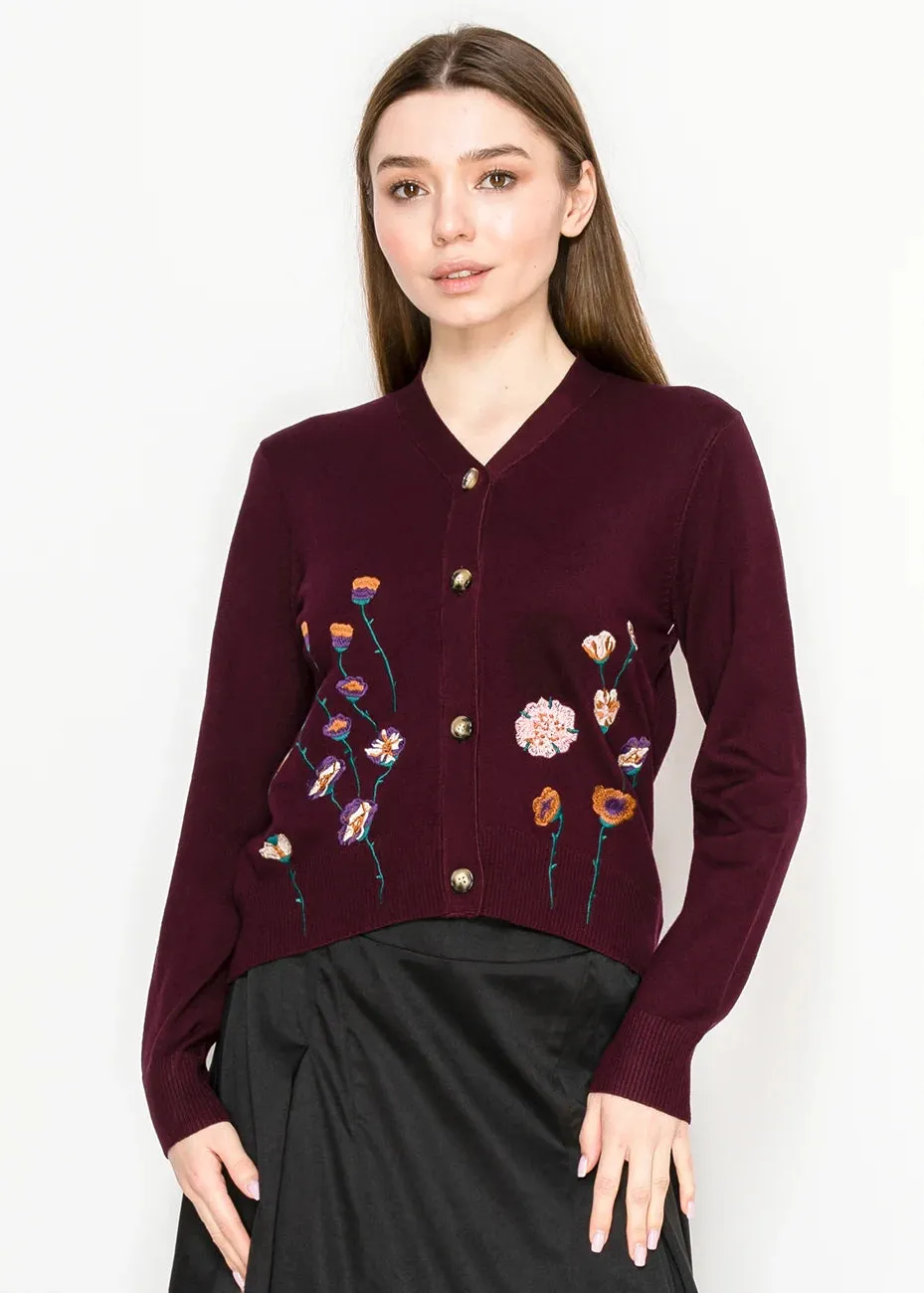 Burgundy Embroidered Cardigan sold by Lord & Taylor product image thumbnail 2