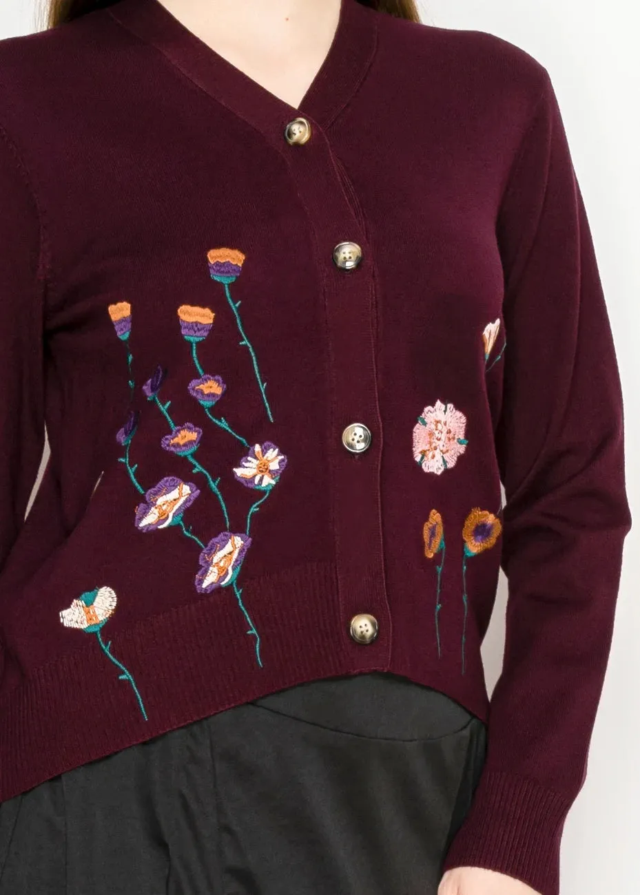 Burgundy Embroidered Cardigan sold by Lord & Taylor product image thumbnail 5