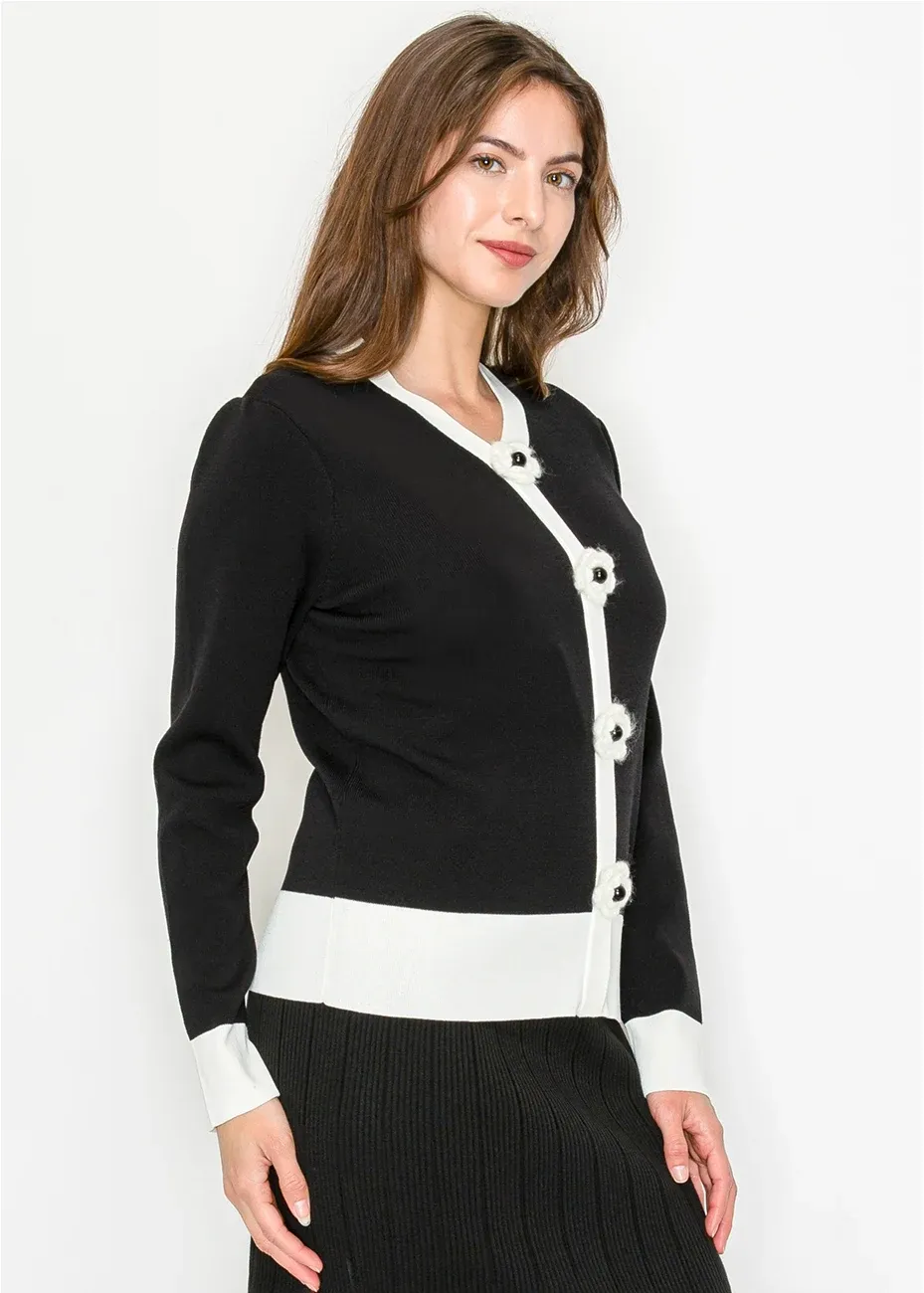 Black and White Sweater with Cute Button Details sold by Lord & Taylor product image thumbnail 5