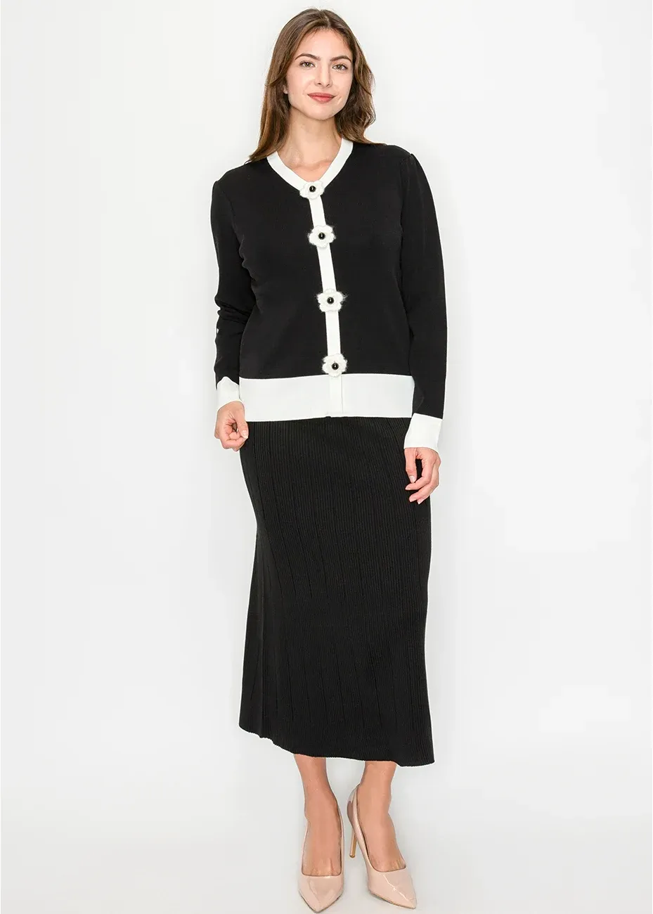 Black and White Sweater with Cute Button Details sold by Lord & Taylor product image thumbnail 3