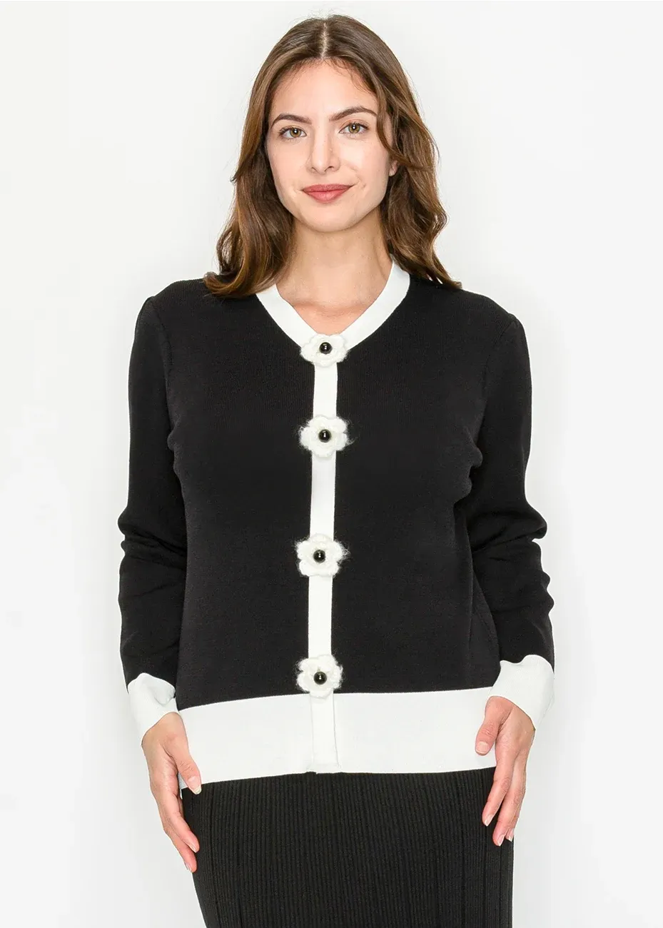 Black and White Sweater with Cute Button Details sold by Lord & Taylor product image thumbnail 2