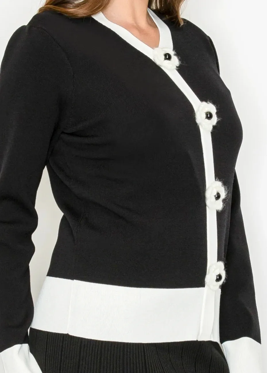 Black and White Sweater with Cute Button Details sold by Lord & Taylor