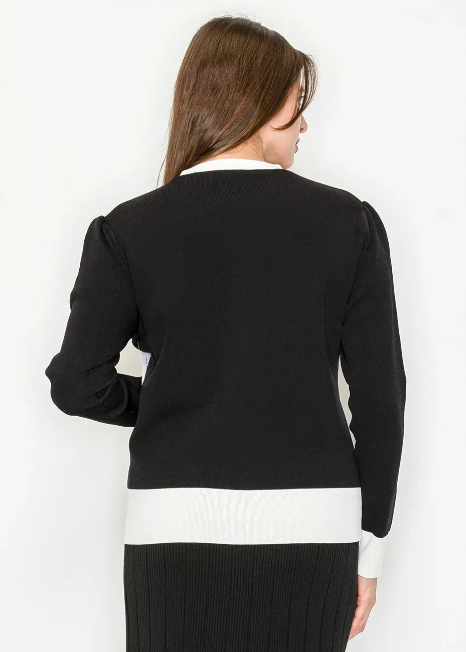 Black and White Sweater with Cute Button Details sold by Lord & Taylor product image thumbnail 4