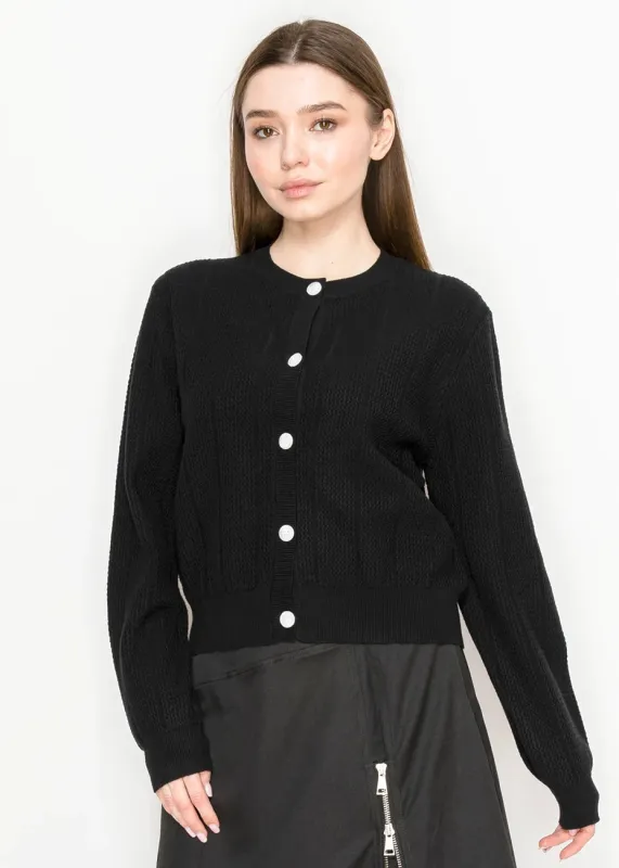 Black Crewneck Knit Cardigan sold by Lord & Taylor