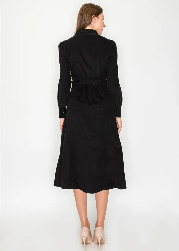 Black corduroy midi dress with pockets sold by Lord & Taylor