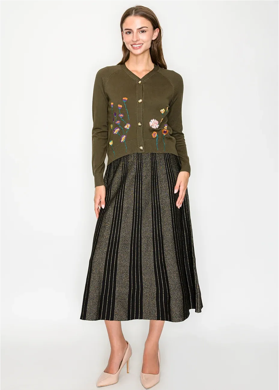 Olive Green Cardigan with Embroidered Flowers sold by Lord & Taylor product image thumbnail 3