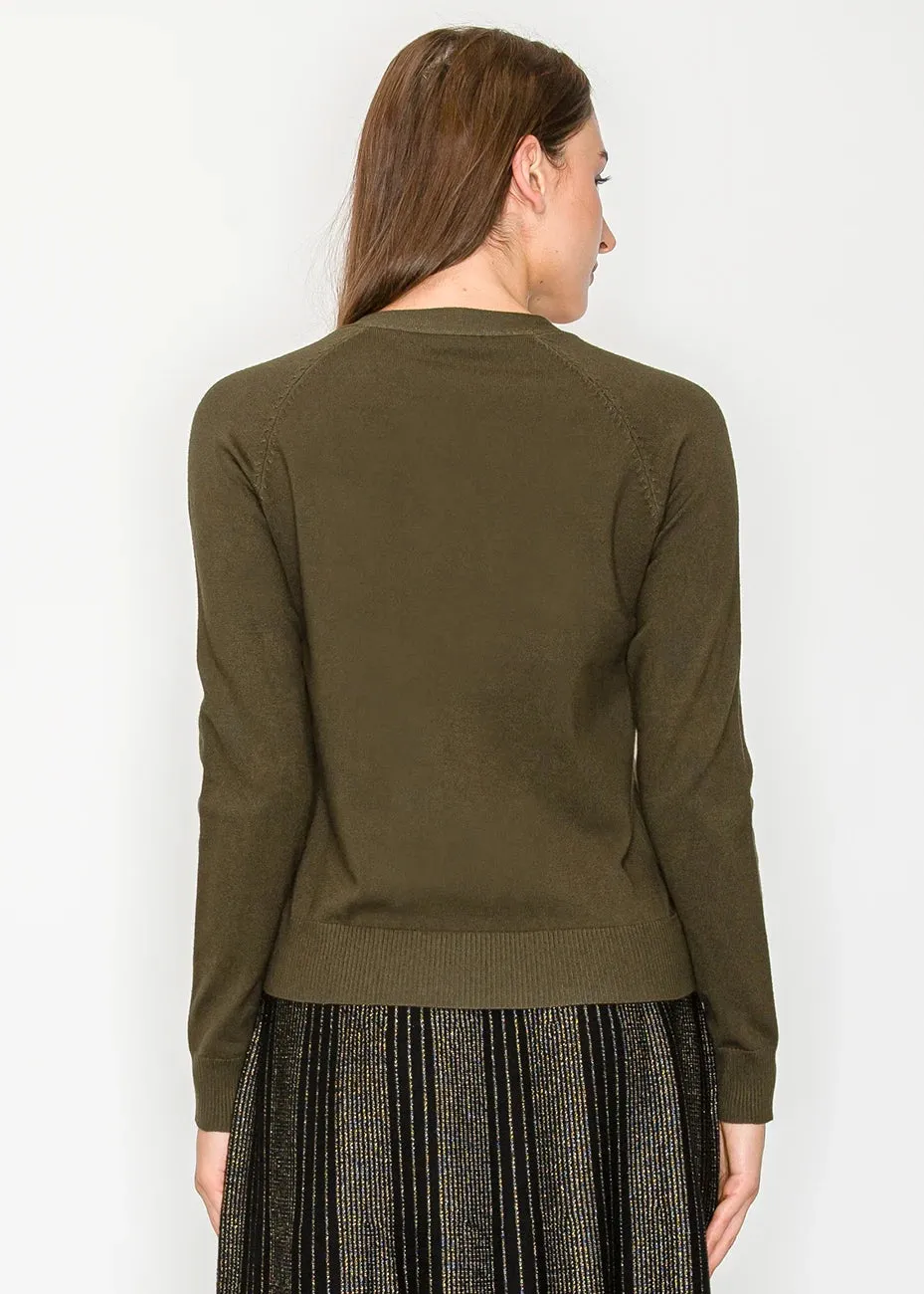 Olive Green Cardigan with Embroidered Flowers sold by Lord & Taylor product image thumbnail 5