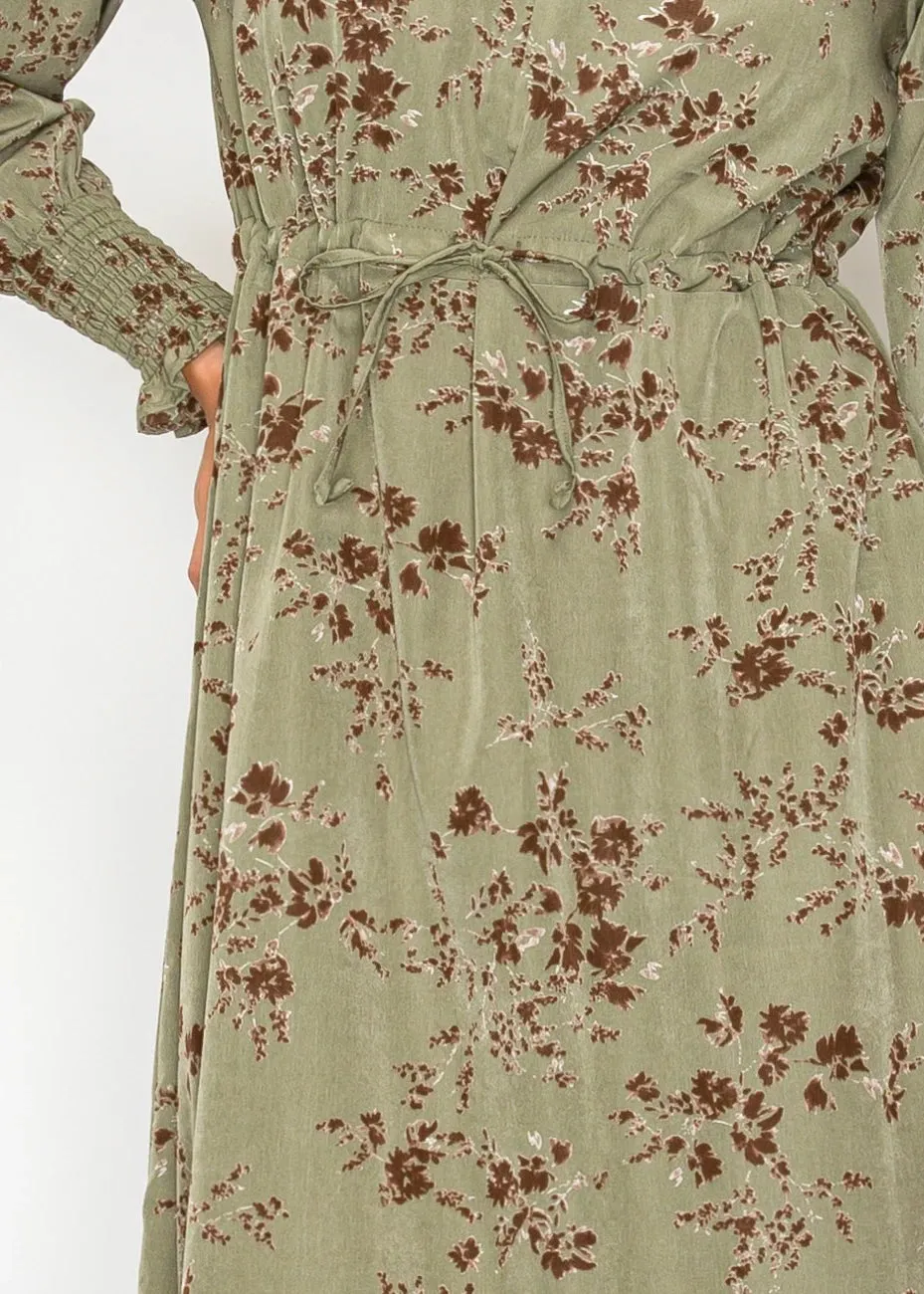 Floral Olive Midi Dress with Waist Tie sold by Lord & Taylor