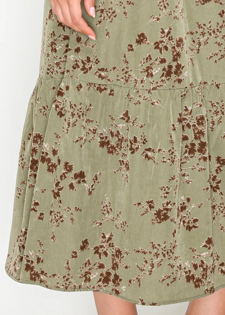 Floral Olive Midi Dress with Waist Tie sold by Lord & Taylor product image thumbnail 2