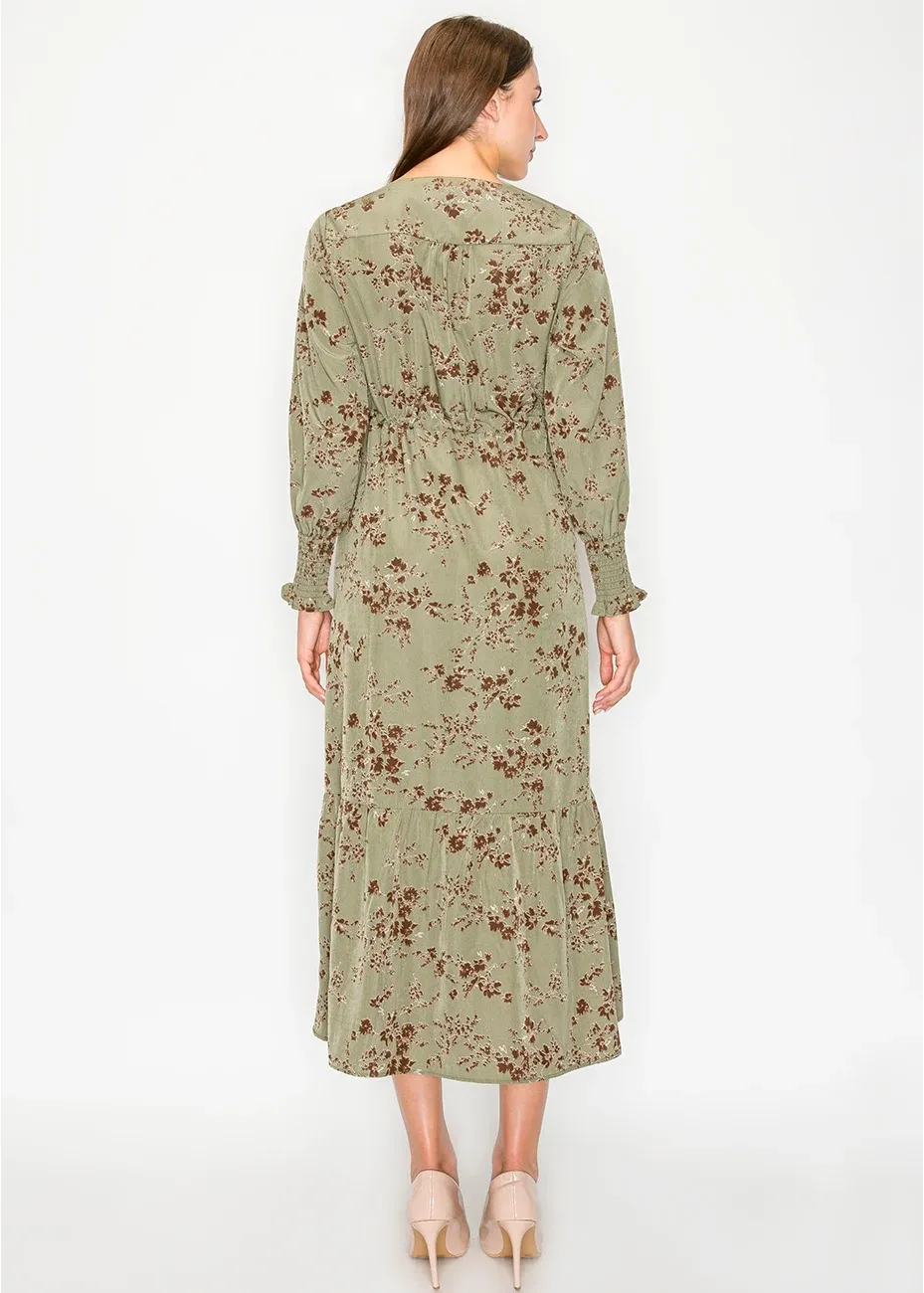 Floral Olive Midi Dress with Waist Tie sold by Lord & Taylor product image thumbnail 5