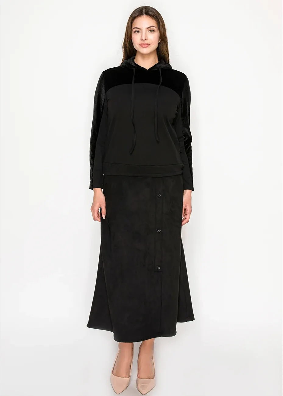 Black pullover hoodie with soft velour accents sold by Lord & Taylor product image thumbnail 2