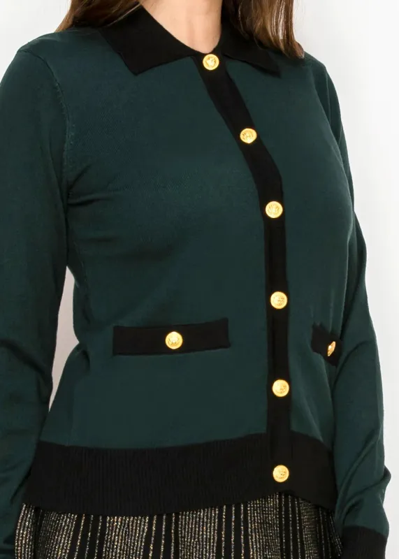 Classic Green Cardigan with Black Trim sold by Lord & Taylor