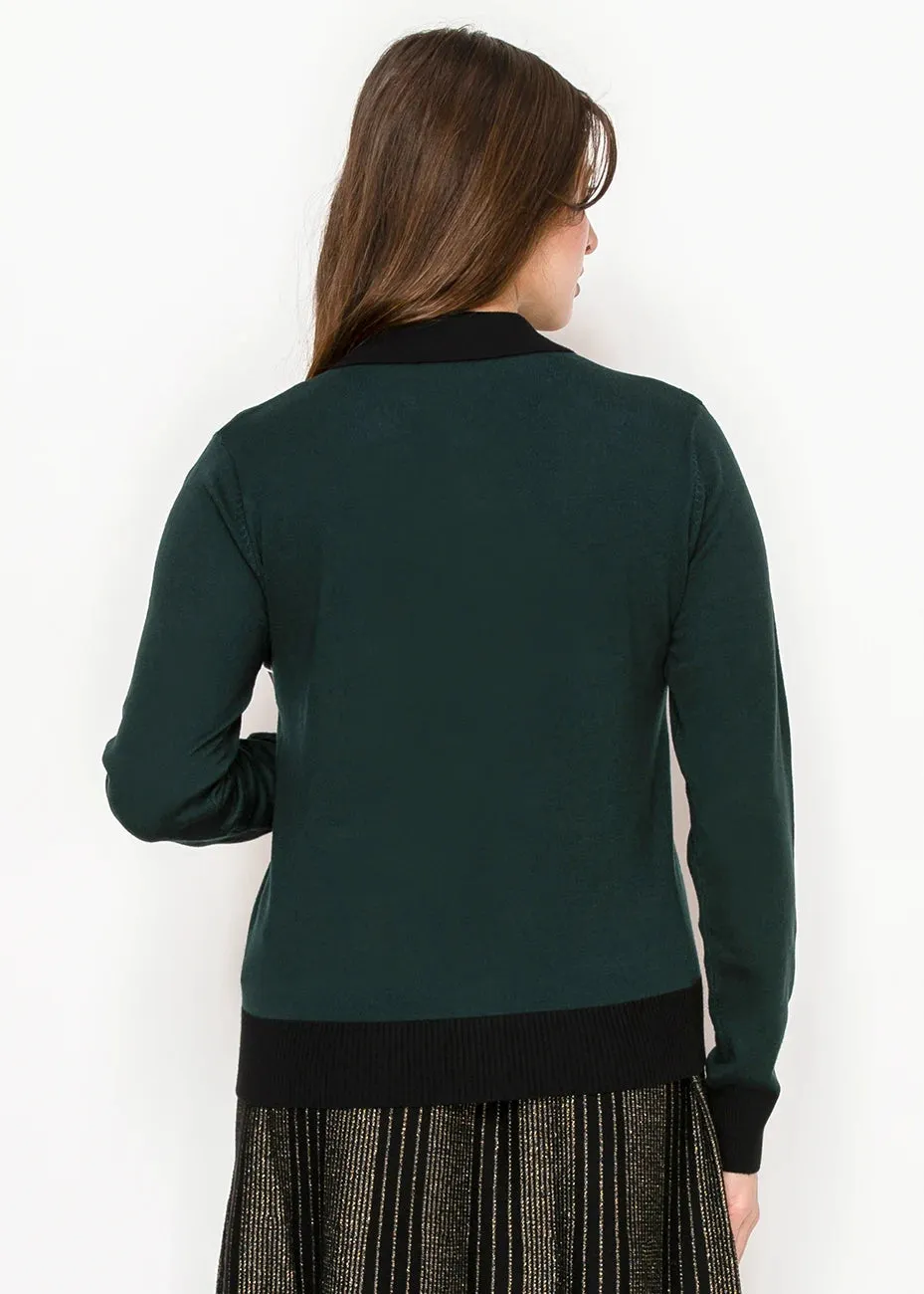 Classic Green Cardigan with Black Trim sold by Lord & Taylor product image thumbnail 3