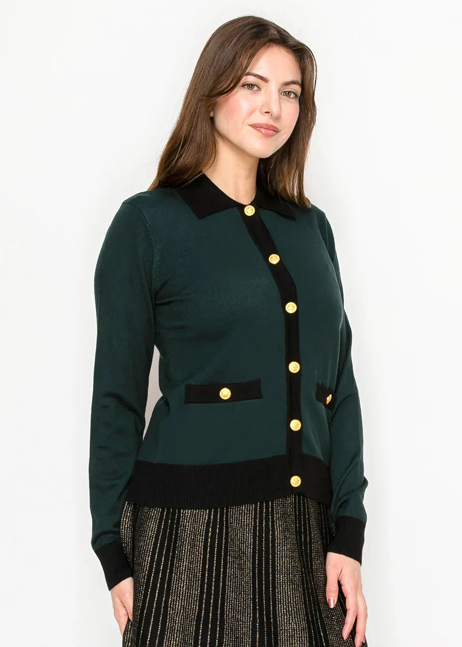 Classic Green Cardigan with Black Trim sold by Lord & Taylor product image thumbnail 4