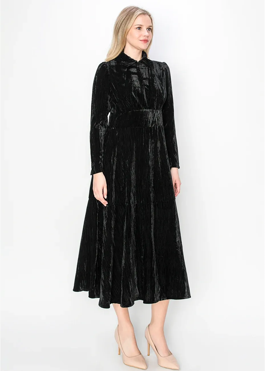 Black Velvet Midi Dress with Long Sleeves sold by Lord & Taylor product image thumbnail 3