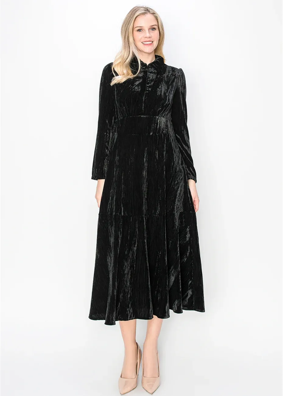 Black Velvet Midi Dress with Long Sleeves sold by Lord & Taylor product image thumbnail 4