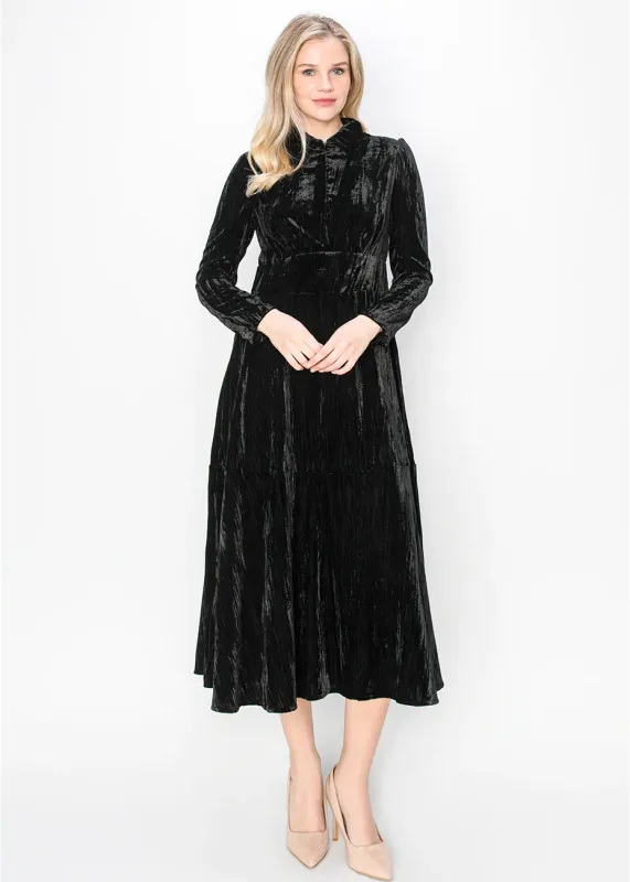Black Velvet Midi Dress with Long Sleeves sold by Lord & Taylor