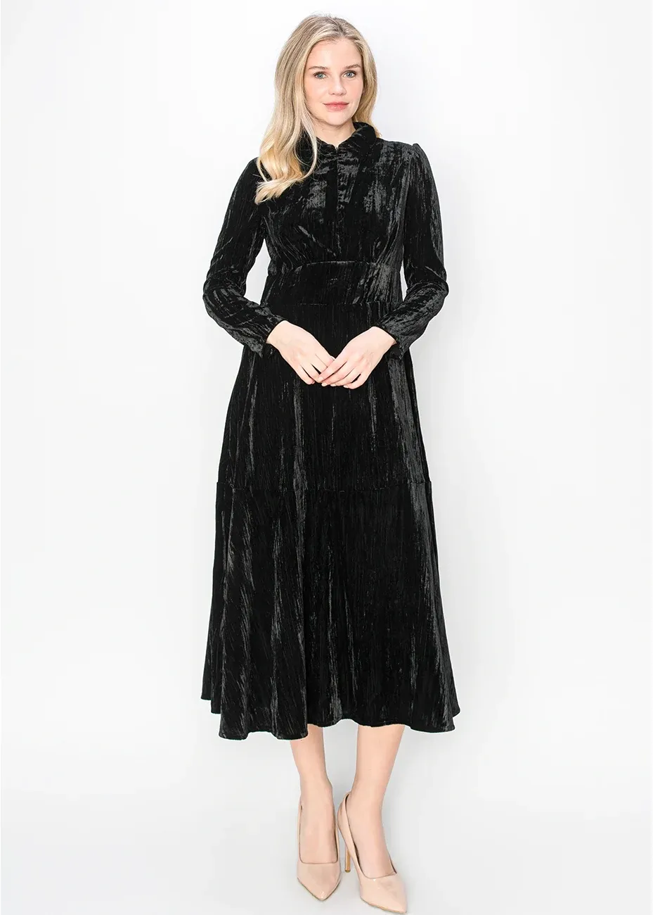 Black Velvet Midi Dress with Long Sleeves sold by Lord & Taylor