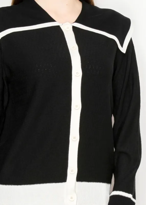 Black and White Contrast Knit Cardigan sold by Lord & Taylor