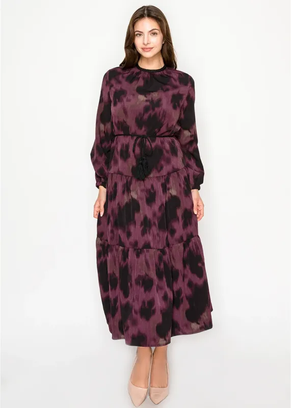 Burgundy printed tiered midi dress sold by Lord & Taylor
