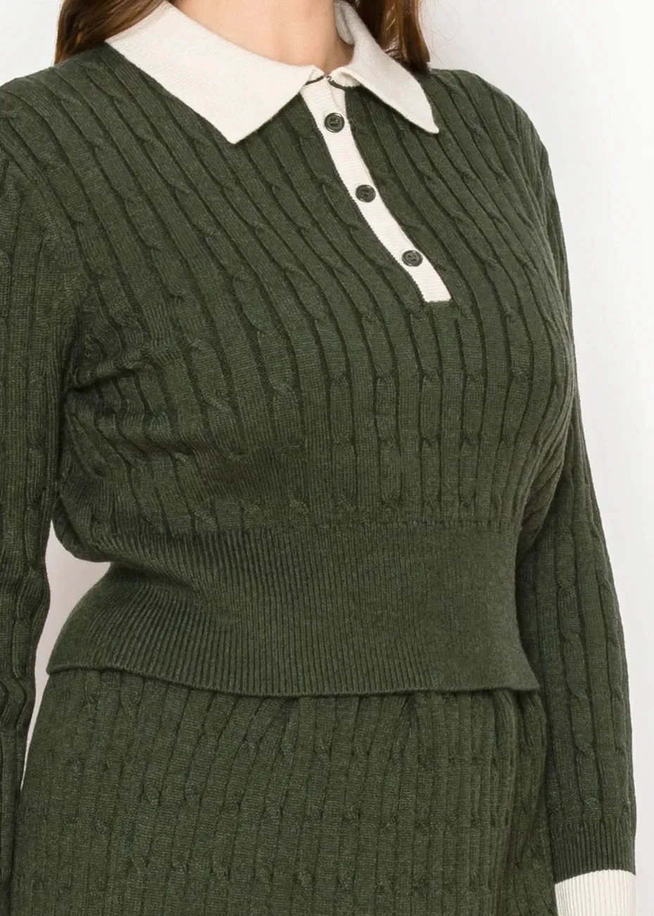 Olive Knit Sweater with Button Polo Neckline sold by Lord & Taylor product image thumbnail 4