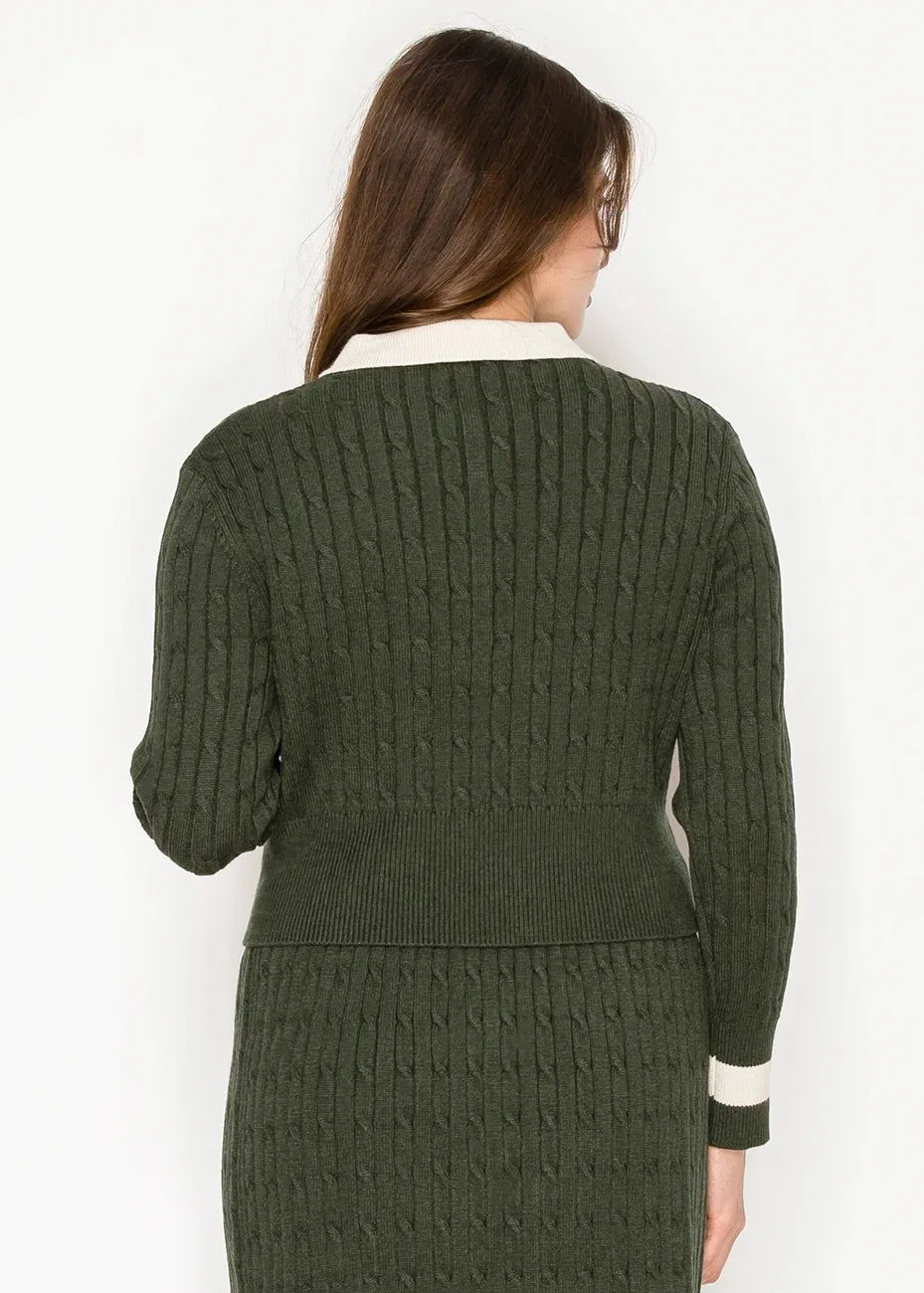 Olive Knit Sweater with Button Polo Neckline sold by Lord & Taylor product image thumbnail 2