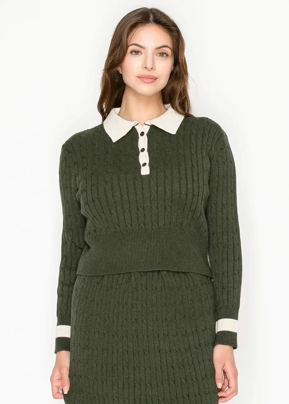 Olive Knit Sweater with Button Polo Neckline sold by Lord & Taylor