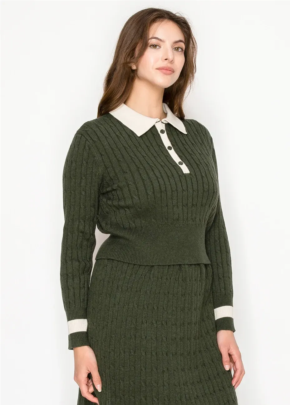 Olive Knit Sweater with Button Polo Neckline sold by Lord & Taylor product image thumbnail 5