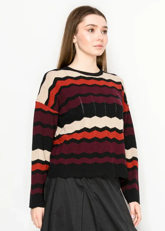 Striped Chevron Pullover in Burgundy sold by Lord & Taylor