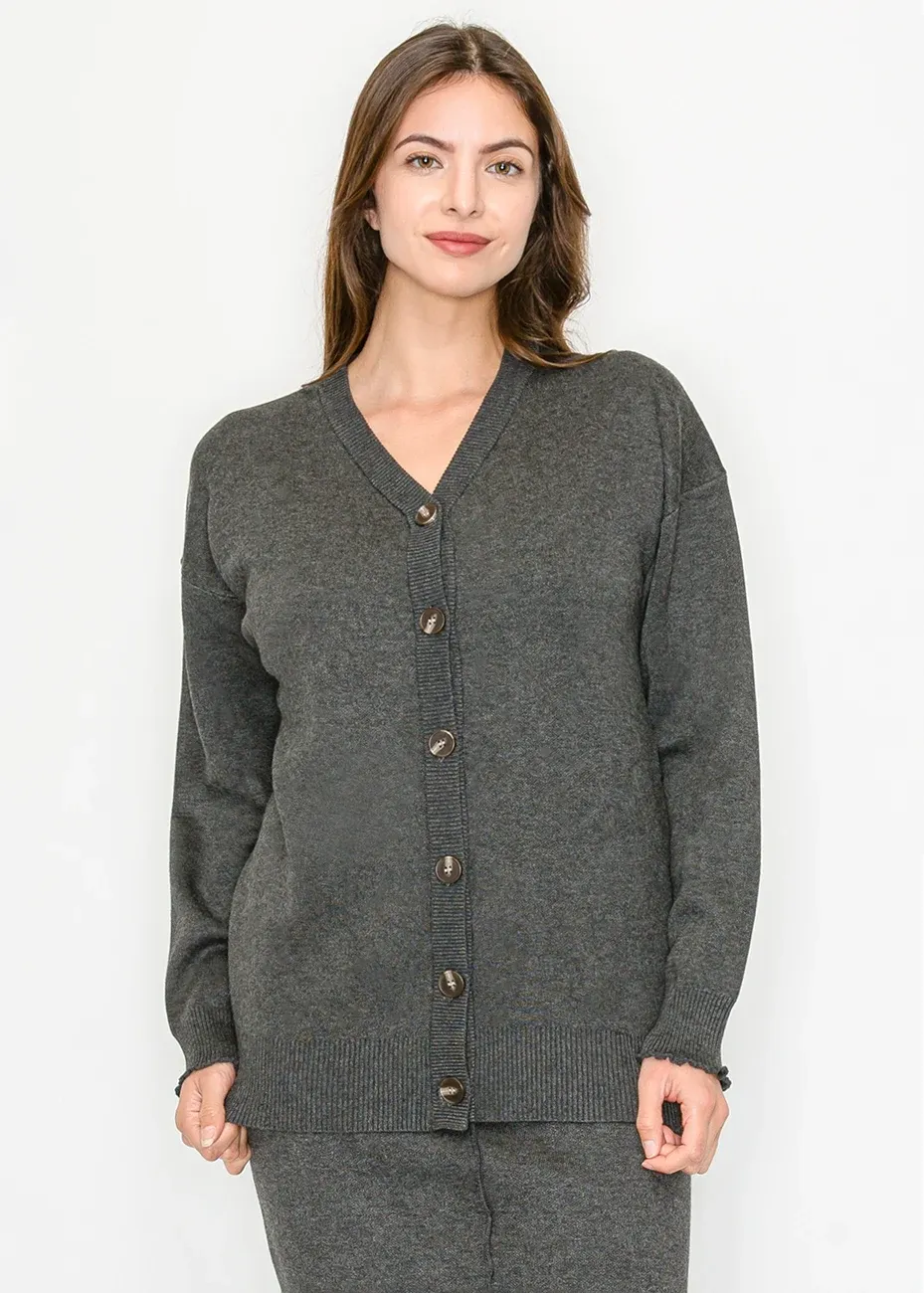 Grey Button Front Knit Cardigan with V-Neck sold by Lord & Taylor product image thumbnail 2