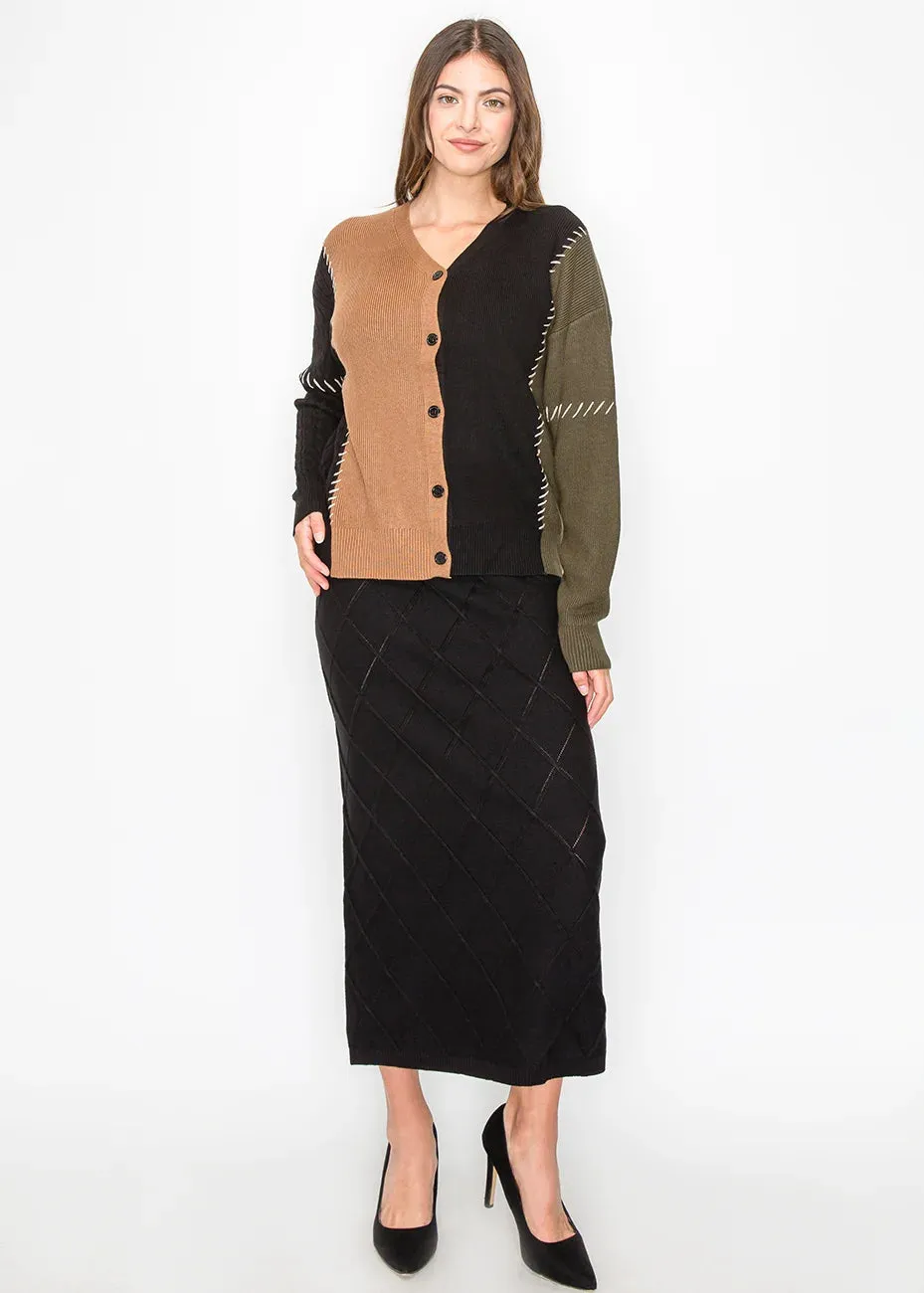 Camel and Black Colorblock Cardigan sold by Lord & Taylor product image thumbnail 2